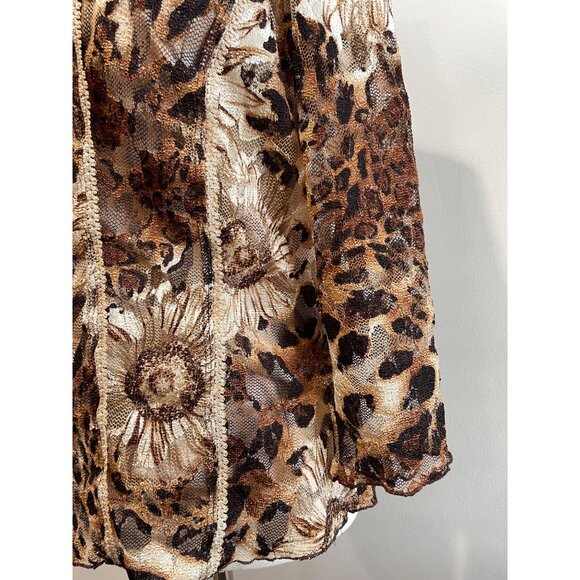 Vtg Y2K Serenade New York Lace Blouse Womens L Brown Sunflower Leopard Print - Picture 3 of 8